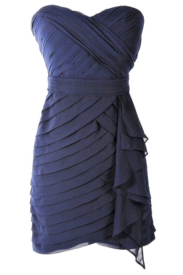 Tiered Strapless Chiffon Designer Dress by Minuet in Navy Lily Boutique