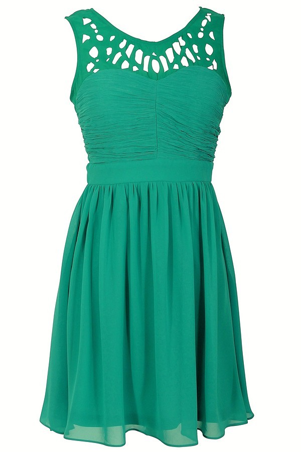Laser Cut Chiffon Dress in Jade Lily Boutique