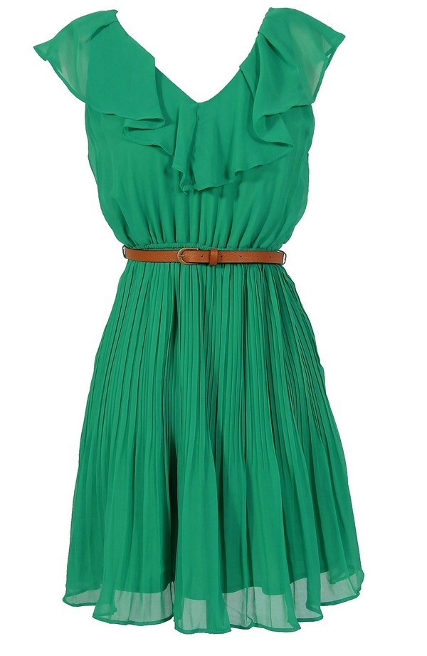 Katrina Ruffle Contrast Belted Dress in Jade Lily Boutique
