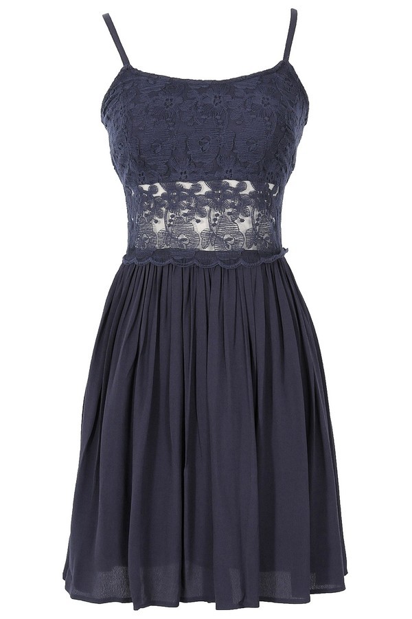 Peace and Love Crochet Floral Lace Dress in Navy Lily Boutique