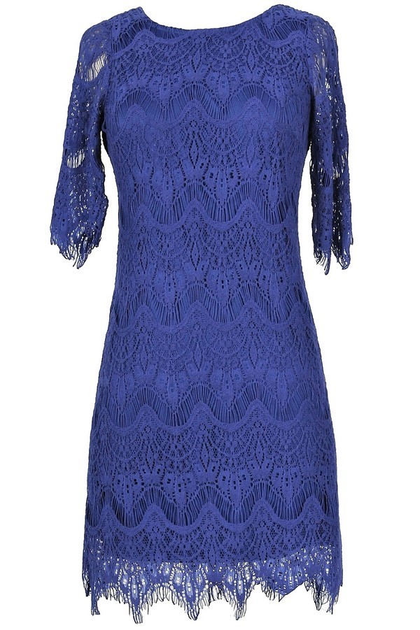 Vintage-Inspired Lace Overlay Dress in Bright Blue Lily Boutique