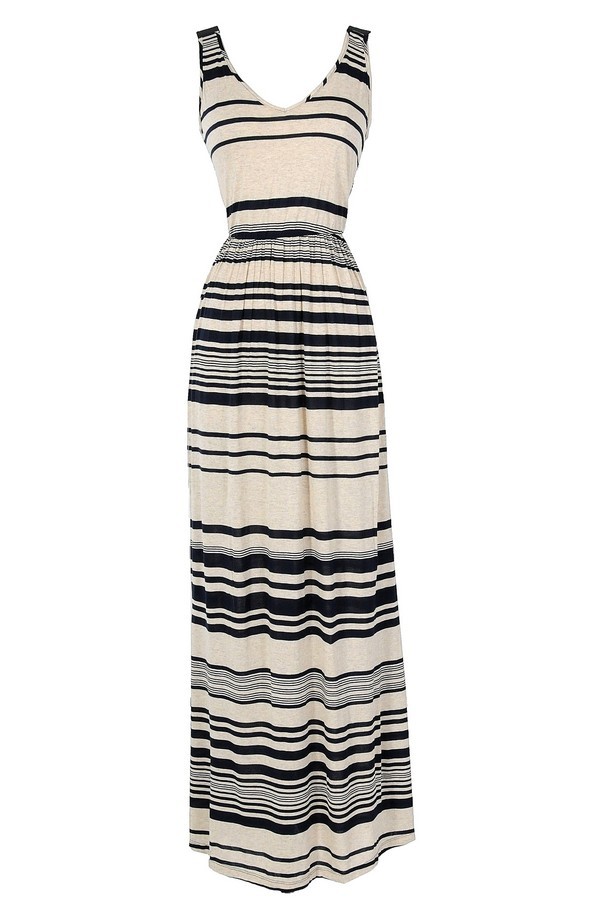 Oatmeal and Blueberries Stripe Maxi Dress Lily Boutique