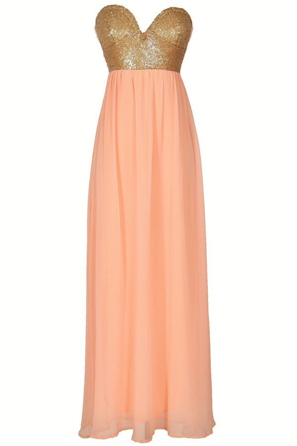 peach embellished maxi dress