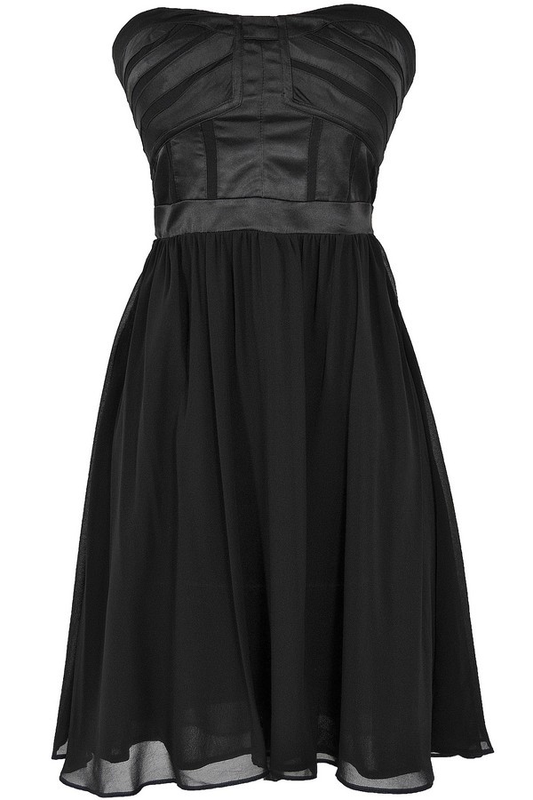 Different Angles Strapless Chiffon Designer Dress in Black Lily Boutique