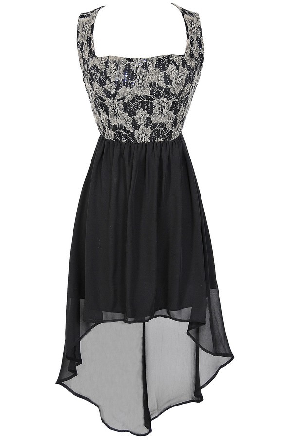 Glittered Lace Black Bustier High Low Dress Lily Boutique