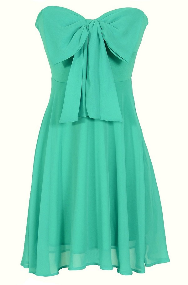 Oversized Bow Chiffon Dress in Teal Lily Boutique