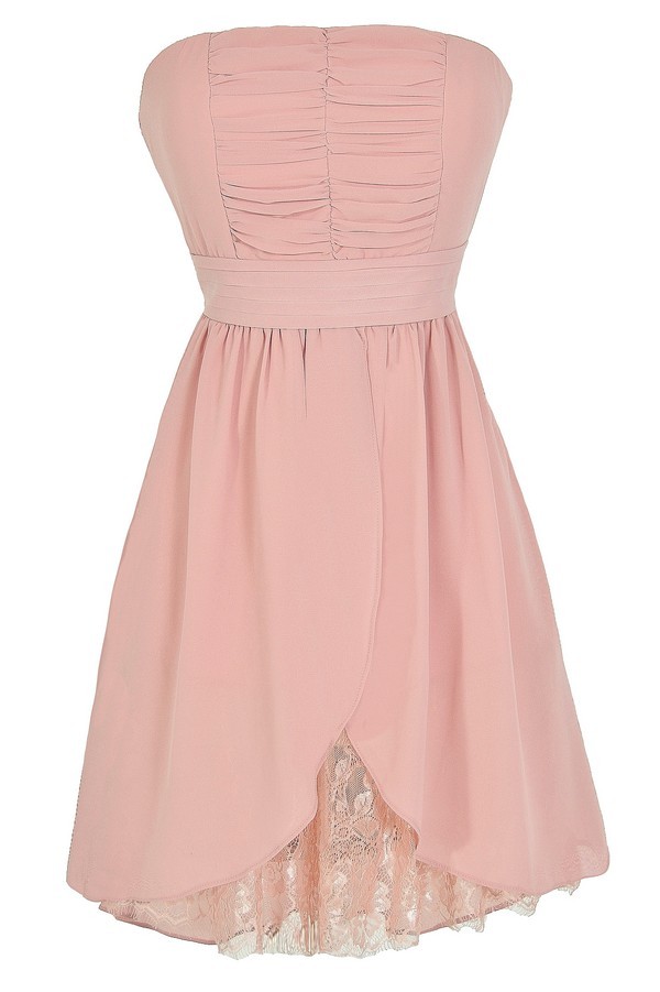 Lined In Lace Strapless Chiffon Dress in Pink Lily Boutique