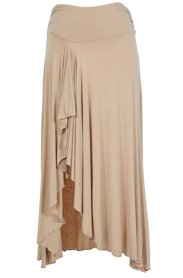 Side Slit Ruffle Maxi Skirt in Beige Lily Boutique