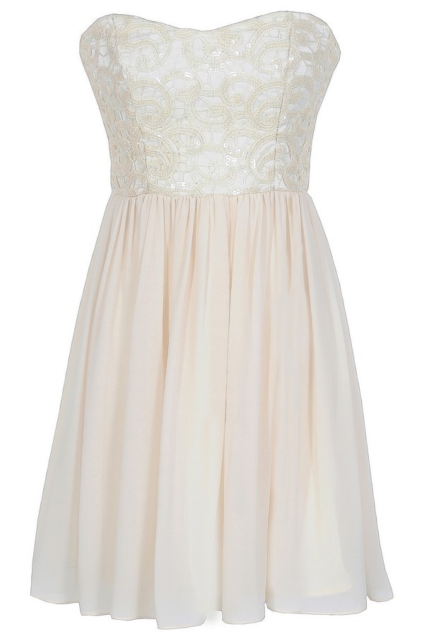 Translucent Lace Strapless Designer Dress in Ivory Lily Boutique