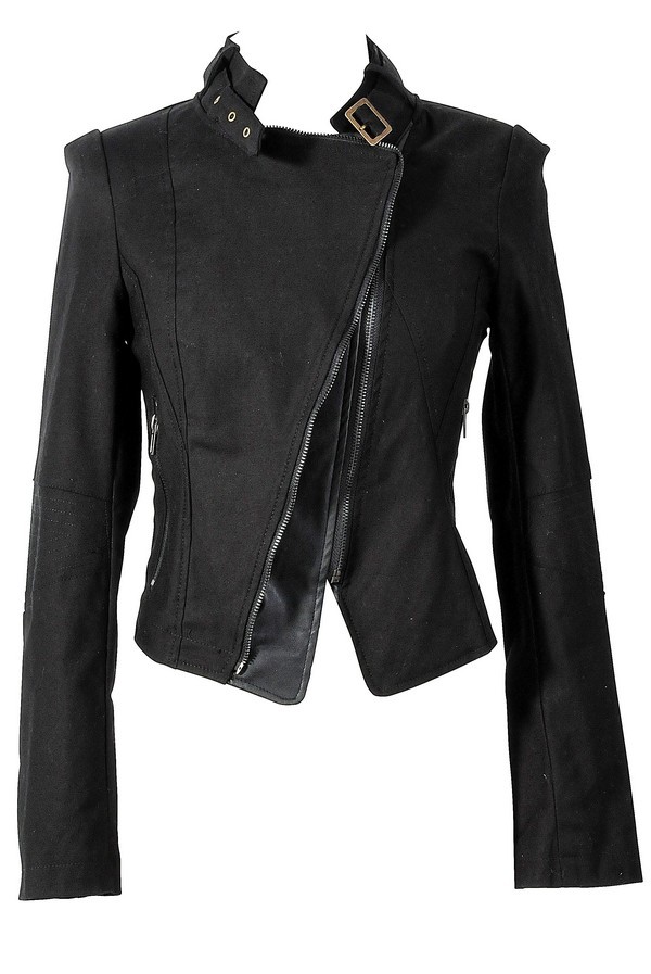 Leatherette Detail Black Moto Jacket Lily Boutique