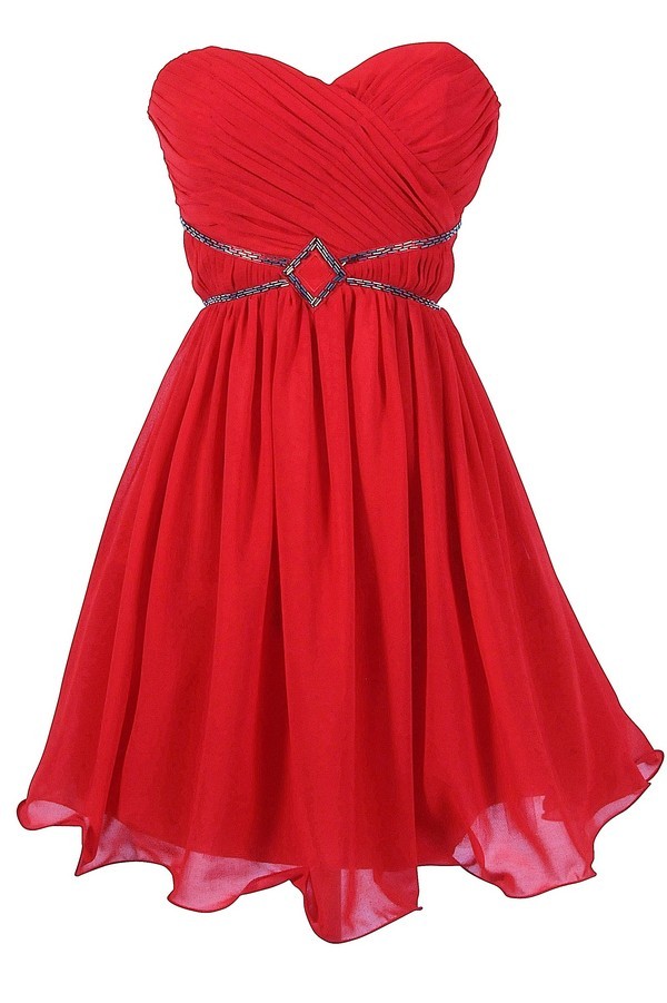 Festive Red Embellished Chiffon Designer Dress Lily Boutique