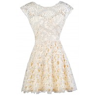 Cute Beige Dress, Beige Lace Dress, Beige Lace A-Line Dress, Beige Lace Party Dress, Beige Lace Rehearsal Dinner Dress, Beige Lace Bridal Shower Dress