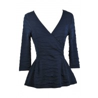 Navy Blue Peplum Surplice Top