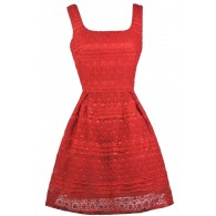 Red Lace A-Line Holiday Party Dress