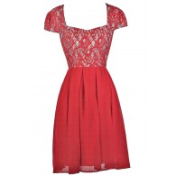 Red Lace Capsleeve Holiday Party Dress