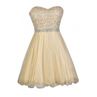 Gold Lace Embellished Holiday New Years Party Dress