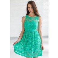 Sleeveless A-Line Lace Overlay Dress in Bright Green
