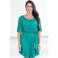 Belted Flowy Teal Country Summer Dress