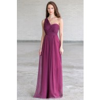 Plum Purple One Shoulder Maxi Bridesmaid Dress