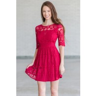 Burgundy Red Lace Holiday Party Dress