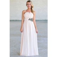 Gunmetal and Roses Strapless Maxi Dress in Blush