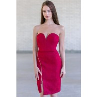 Strapless Wine Red Cocktail Dress, Wine Red Party Dress Online