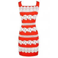 Orange Lace Dress, Cute Orange Dress, Orange Crochet Lace Dress, Orange Sheath Dress, Orange Work Dress, Cute Work Dress, Orange Juniors Dress
