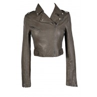 Grey Leatherette Jacket, Grey Faux Leather Moto Jacket, Grey Leatherette Moto Jacket, Cute Grey Leatherette Jacket