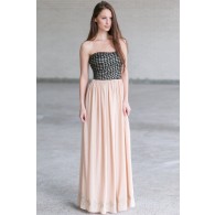 Cute Maxi Dress Online, Black and Beige Maxi Dress, Diamond Maxi Dress
