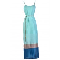 Sky Blue Maxi Dress, Pale Blue Maxi Dress, Summer Maxi Dress, Pleated Maxi Dress, Cute Summer Dress, Colorblock Summer Maxi Dress