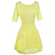 Yellow Lace Dress, Yellow Lace Summer Dress, Neon Lace Dress, Neon Yellow Dress, Yellow Lace Skater Dress, Cute Summer Dress, Cute Party Dress, Lace Summer Dress, Yellow Summer A-Line Dress