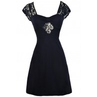 Cute Navy Dress, Navy Lace Dress, Navy Party Dress, Navy Summer Dress, Navy A-Line Summer Dress, Navy Lace Shoulder Dress