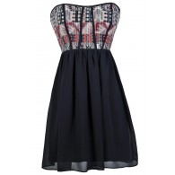 Cute Navy Dress, Navy Embroidered Dress, Navy Stitched Dress, Navy Party Dress, Strapless Navy Dress, Navy Southwestern Dress, Southwestern Pattern Dress