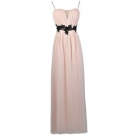 Pale Pink Maxi Dress, Pink and Black Maxi Dress, Cute Pink and Black Dress, Pink and Black Prom Dress, Cute Pink Bridesmaid Dress