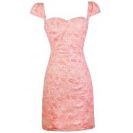Coral Pink Pencil Dress, Cute Coral Pink Dress, Coral Pink Party Dress, Coral Pink Capsleeve Dress, Coral Pink Sheath Dress