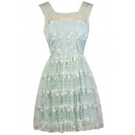 Cute Pale Blue Dress, Sky Blue Embroidered Dress, Pale Blue A-Line Party Dress