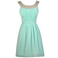 Cute Mint Dress, Mint Party Dress, Mint Cocktail Dress, Mint Embellished Dress