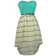 Cute Chevron Dress, Chevron High Low Dress, Teal Chevron Dress, Chevron Belted Dress, Chevron Party Dress