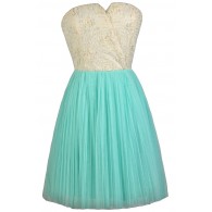 Aqua and Cream Rosette Strapless Dress, Cute Summer Dress, Aqua Bridesmaid Dress, Tulle and Rosette Bridesmaid Dress, Cute Party Dress