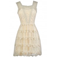 Cream Embroidered Dress, Cute Cream Dress, Cream A-Line Dress, Cute Summer Dress