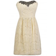 Ivory Lace Dress, Ivory A-Line Dress, Ivory Embellished Dress, Ivory Lace Rehearsal Dinner Dress