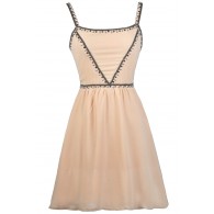 Beige Beaded Cocktail Party dress