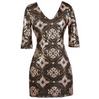Black and Gold Sequin New Years Holiday Party Dress