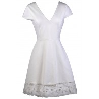 Cute Ivory Dress, Ivory Sundress, Ivory Summer Dress, Ivory Capsleeve A-Line Dress, Lace Trim Dress