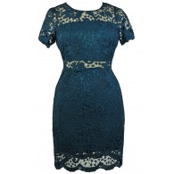 Teal Green Plus Size Lace Cocktail Dress