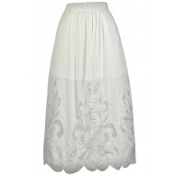 White Lasercut Midi Skirt, Cute White Skirt, Longer Length White Skirt