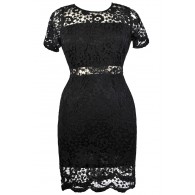 Black Lace Plus Size Cocktail Party Dress