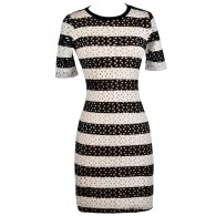 Online Boutique Dress, Black and White Pencil Dress, Lasercut Dress