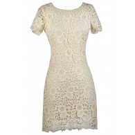 Beige Lace Rehearsal Dinner Dress