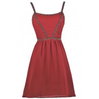 Burgundy Red Beaded Holiday Party Dress